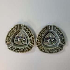 Irish Porcelain Ashtrays Wade Ireland Countryside Shamrocks 4" Green Lot of 2